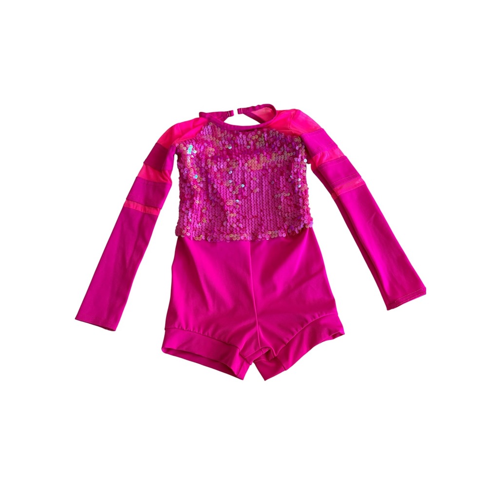 Weissman Little Girls Dance Recital Shorts Leotard Hot Neon Pink Sequins XSC